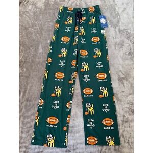 Life is Good Mens S Pajama Pants Green Football Dog Game On Sleepwear NWT 28x30
